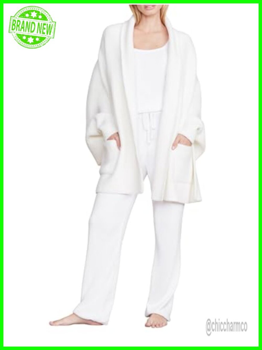 CozyChic Blanket Wrap Ribbed Cuffs Patch Pockets Soft Knit